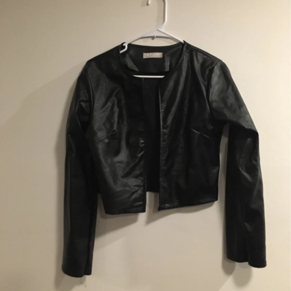 Faux leather black women jacket
